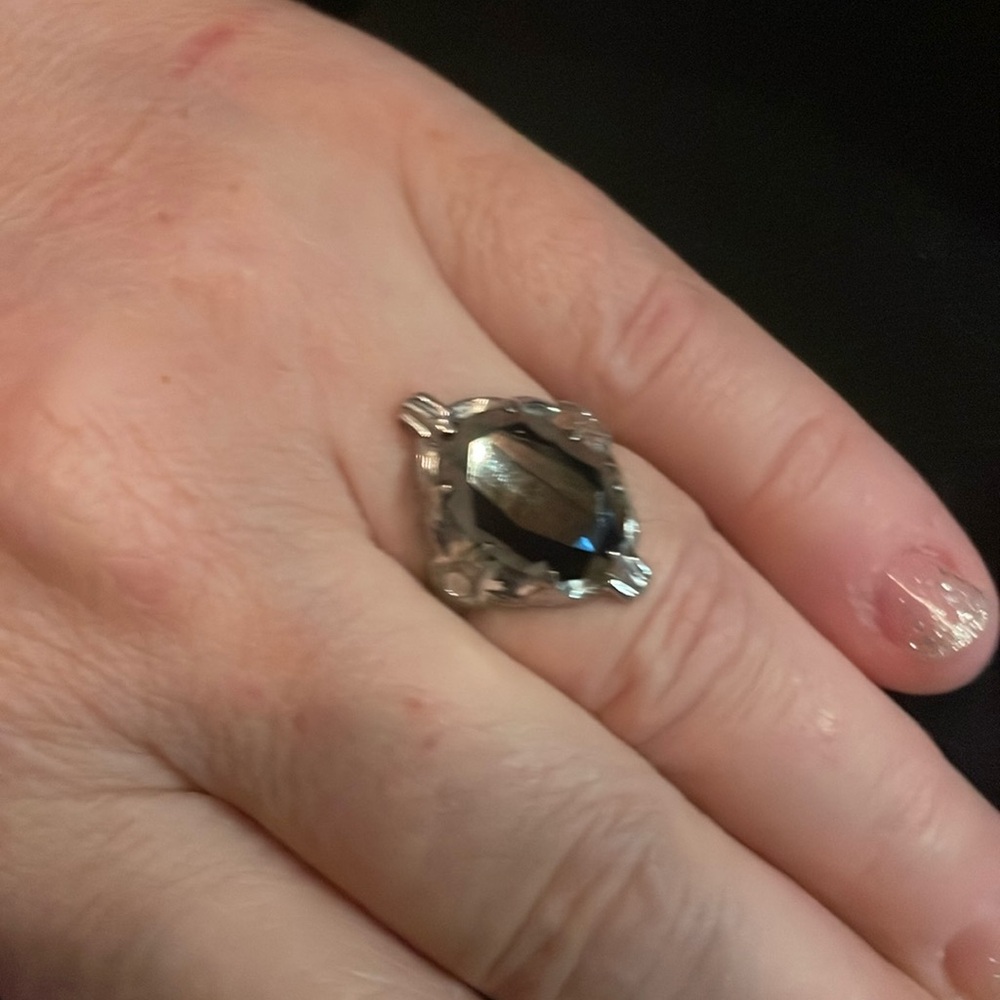 Silver and black stone ring